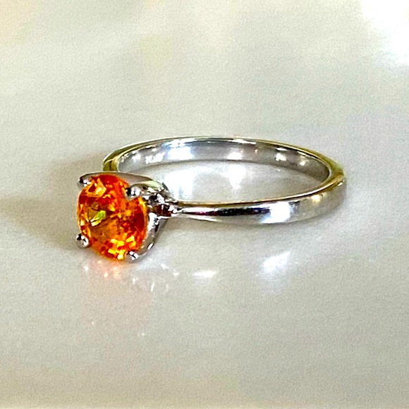 BRAND NEW 1.21 Carat Orange Sapphire Platinum Ring, Sz 6.25 - Picture 13 of 15
